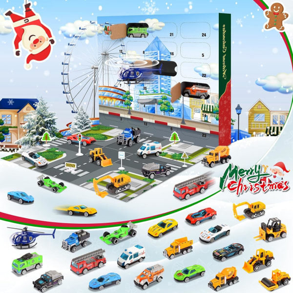 Adventskalender 2023 för pojkar, leksaksbilar Julklappar till 3-10 år gamla pojkar Leksaker Byggleksaker för 3 4 5 6-åringar Xmas presenter leksaker