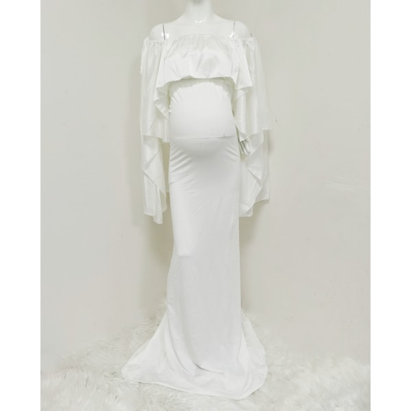 Kvinnor Cape Gravidklänning Baby Shower Slim Fit Lång Maxiklänning Fotografi Klänning för fotografering (XL, Vit)