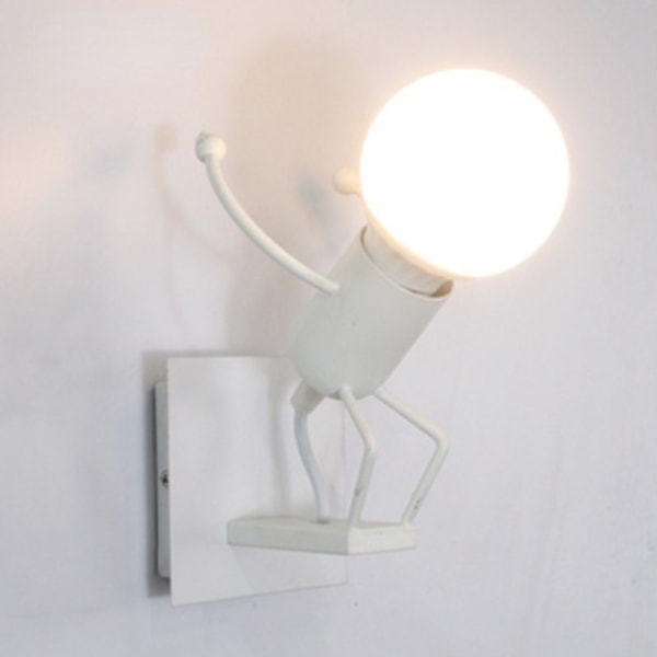 Jumping Little Man LED inomhusvägglampa, modern vägglampa, E27 retro metalllampa (vit)