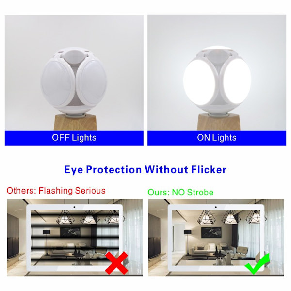 1st Kallvit 40W E27 LED Fotbollsljus Deformerbar Lampa Ingen Strobe Ingen flimmer Vikbar Glödlampa Kall Vit För Hem Inomhus Lager Garage