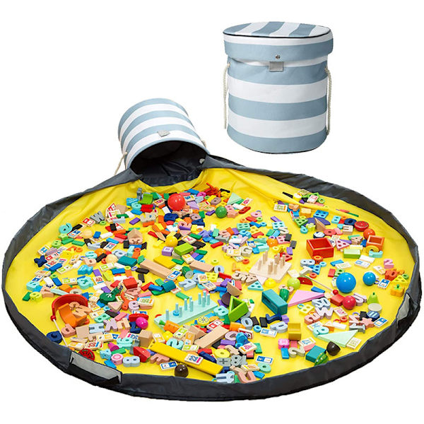 Toy and Play Mat Storage Manager - XL Toy Korg för Toy Bricks Leksaksförvaringsväska med intern spiral för upprätt lekmatta, 59" tvättbar dragsko, St