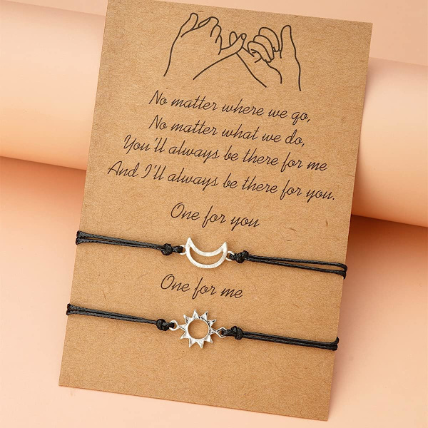 2 stk./sæt Hjerte Sol Måne Charm Armbånd til Kvinder Mænd Håndlavede Flettede Reb Justerbare Armbånd Par Venskab Smykker Gave