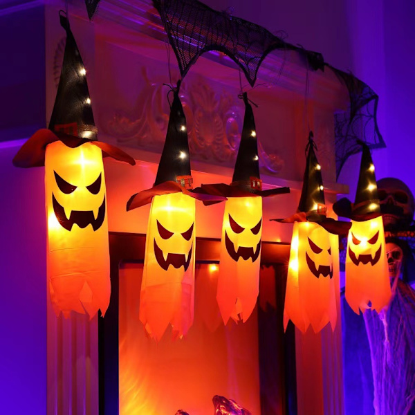 Halloween-koriste, aavejuhlan LED-ulkovaloketju, vedenpitävä, velhohattu, aave, viiden sarja