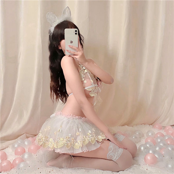 Sexiga Maid Underkläder Nattlinne Spets Sling Pyjamas (Mesh Broderi Tre poäng)