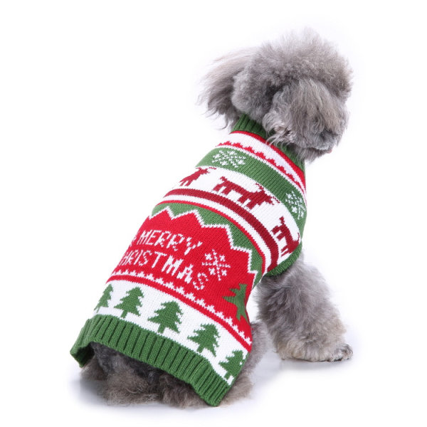 Djurkläder tröja ben rand lång hundkläder tröja jul snöblomma hund tröja höst och vinter 21*28*22cm