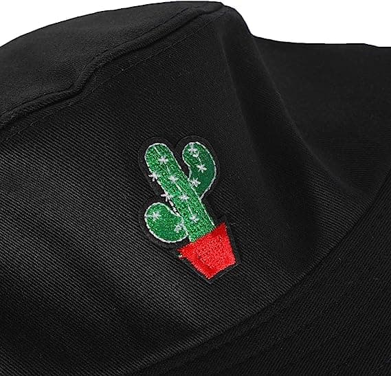 Bucket Hat Bomuld Sommer Fiskerhat til Kvinder Mænd, (cactus-Sort)