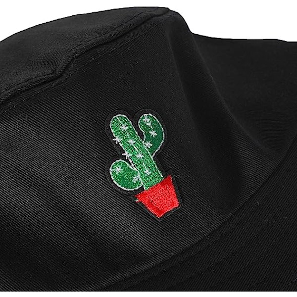 Bucket Hat Bomull Sommar Fisherman Hat för kvinnor män，（kaktus-svart）