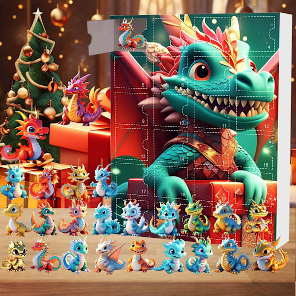 Julekalender til jul Sød baby drage akryl charm ferie vedhæng Christmas Blind Box Set C
