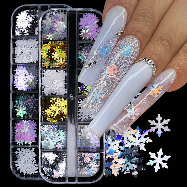 Holografiska Snöflingor Jul Nageldekorationer 3D Jul Nagelpaljetter Snöflinga Nagelpaljetter Stjärnpaljetter DIY Laser Manikyr Tillbehör fo