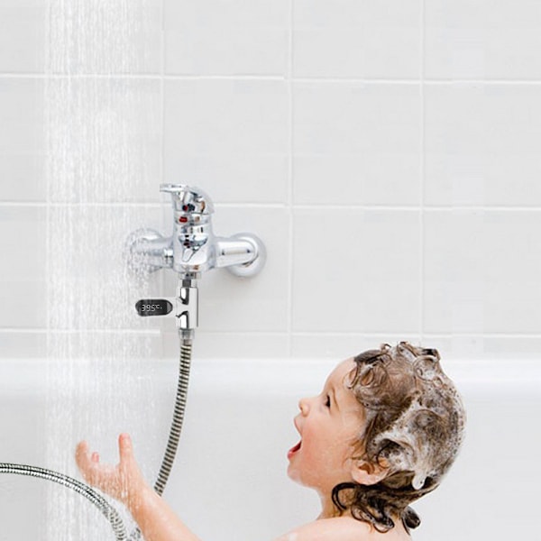 LED Display Hushålls vattenduschtermometer 5-85 ℃ Flöde Självförsörjande vattentermometer Övervakning Baby Care Energy Smart Meter