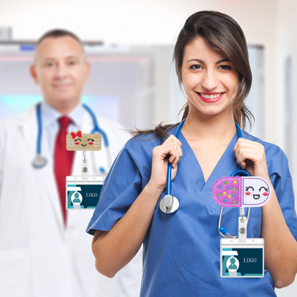 5 stycken medicinsk filt, infällbar och lättdragbar knapp, vridbar och lättdragbar certifikatknapp, klämma för sjuksköterskeemblem