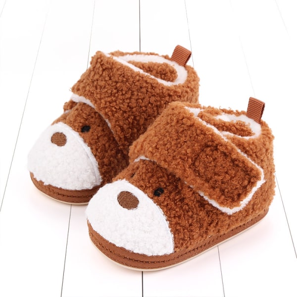 Nyfödda baby Flickor Varm fleece Bekväma stövlar Halkfri sula för toddler Vinterstrumpor Tecknade skor (9-12 månader, kaffe)