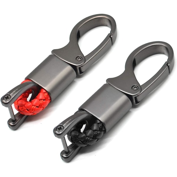 Bilnyckelring Nyckelring Lädernyckelring Kraftig metallnyckelring med D-ring för män och kvinnor 2 pack, 1 set svart och 1 set röd, 360 grader roterbar,