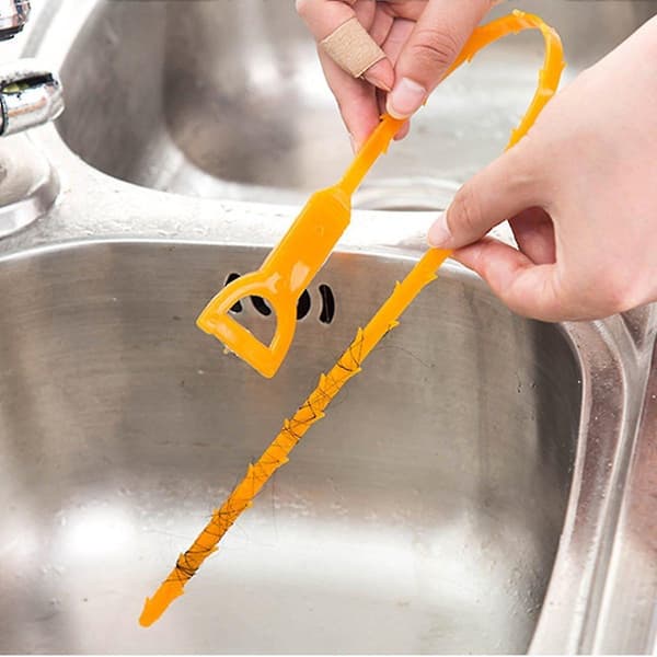 20 stk. afløbsrenser slange til hår, afløbsrenser tilstoppede afløb, vask afløbsrenser, 52 cm længde, orange