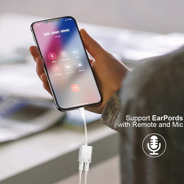 Høretelefonadapter til iPhone Adapter Splitter Oplader og Høretelefoner til med iPhone 11/XR/XS/X/7/8 Lyd og oplader og samtale- og