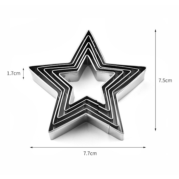 Star Cookie Cutter Set-5 st Rostfritt stål Femuddiga molds Fondantkaka Cookie Cutter Set Bakverksform-för 3d julgran