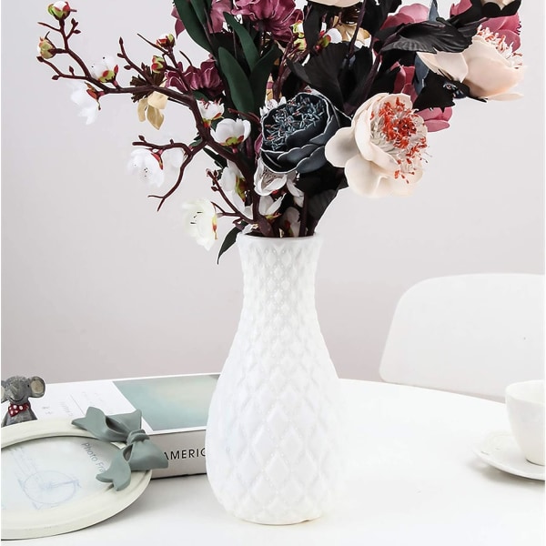 Plastvaser för blommor, hållbara och moderna - Dekorativ blomstervas för vardagsrum, kontor, bröllopsdekoration (vit)