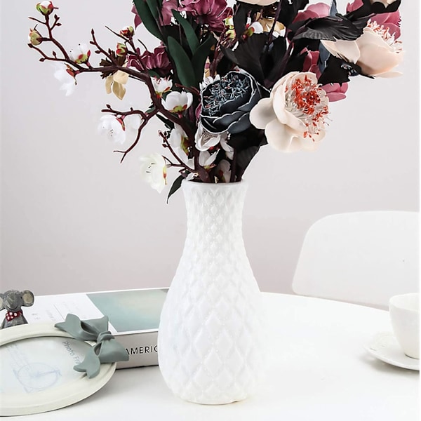 Plastvaser för blommor, hållbara och moderna - Dekorativ blomstervas för vardagsrum, kontor, bröllopsdekoration (vit)