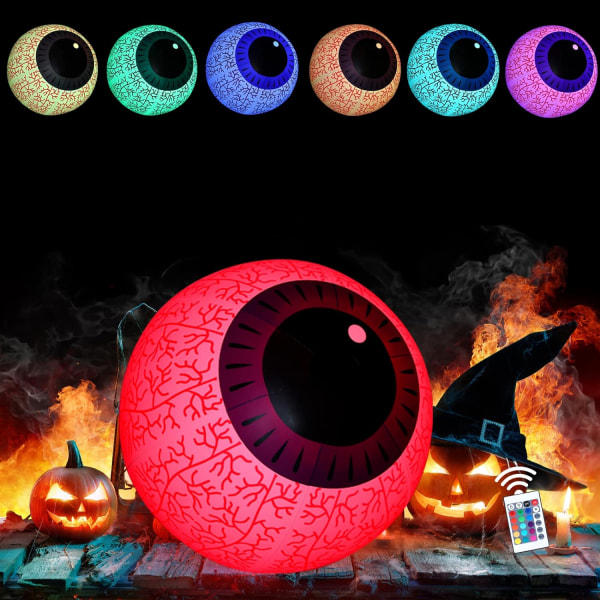 IIUppblåsbara Halloween-dekorationer, inbyggda LED-roterande lampor 24-tums läskiga uppblåsbara ögonglober, för inomhus utomhus, hemmafest, Halloween