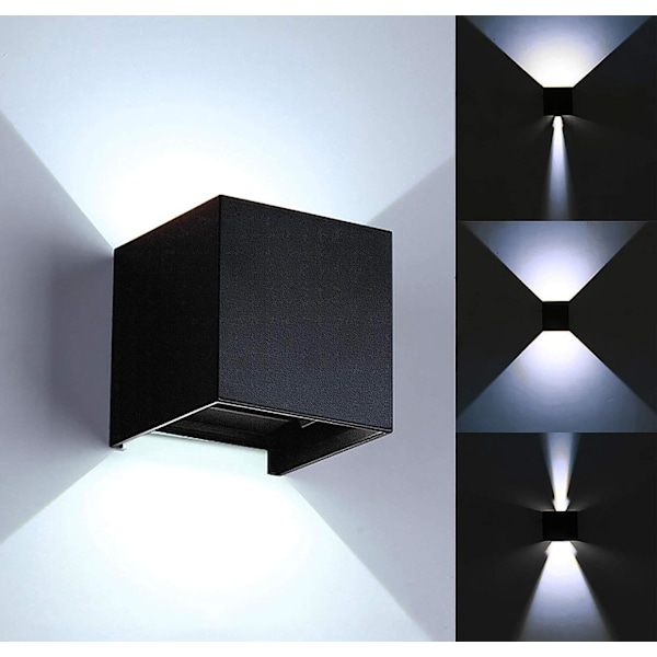Moderne 12W LED Væglampe/Udendørs Væglampe, Vandtæt Justerbar Strålevinkel, Aluminiumlegeringshus, (Sort-6000K)