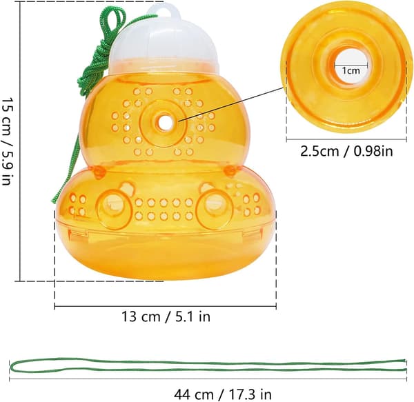 Utomhus getingfälla (2-pack) Hängande getingfälla 6 håls design Plast Getingdödare Utomhus Asiatisk bålgetingfälla Timglasform Getingfångare (Orange)