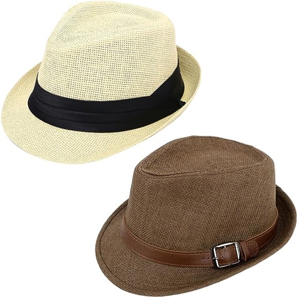 Fedora hattar Halm Fedora hattar för män Naturliga och mörkbruna Fedora hattar för kvinnor, S/M