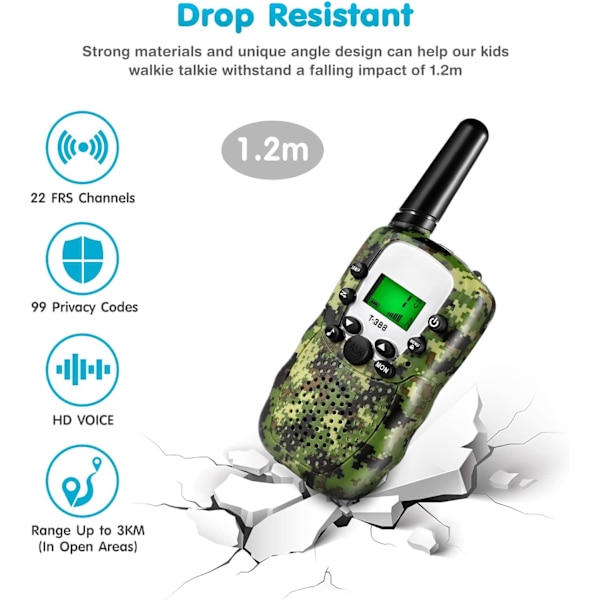 Walkie talkie för barn, leksaker för 3-12 år gamla pojkar, flickor med bakgrundsbelyst LCD-ficklampa, barn walkie talkies långdistans 22 kanaler 2-vägs radio för Hiki