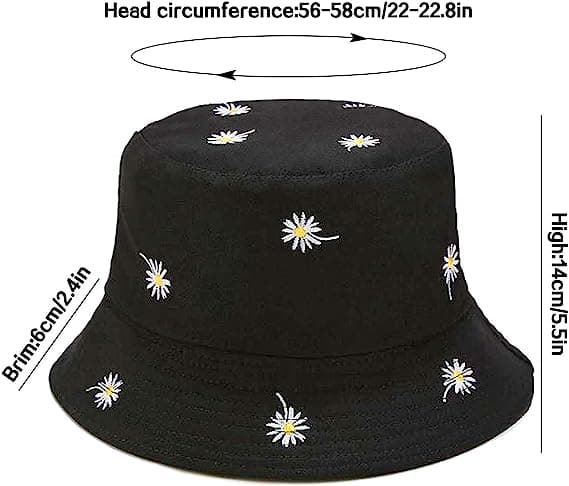 Vendbar Hat Bucket Hat Fiske Solhat til Kvinder Piger，Daisy Sort