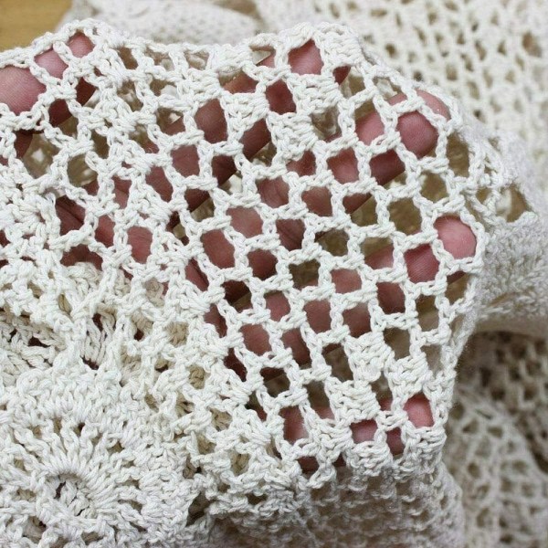 Spetsbordslöpare rektangulär blommig cover Handgjord virkad tyg blommig bordstablett 100 % bomull (beige blommig, 15,7x39 tum)