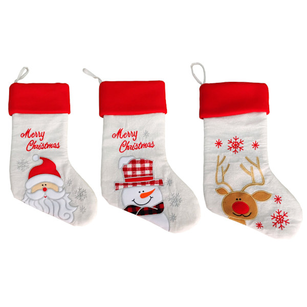 Söt set med 3 julstrumpor tomte, snögubbe, renar, 3D julkaraktär Plysch hängande tagg Stickad kant