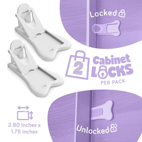 Barnsäkerhetslås för skåp och lådor, skjutdörrslås, lättinstallerade baby , baby , 2-pack, vit (2-pack)