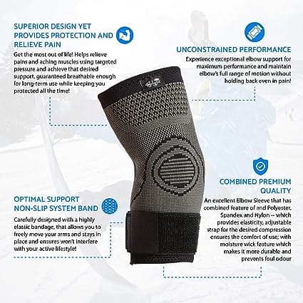 Sæt med 2 albuebeskyttere med rem og kompressionseffekt til tendinitis (L)