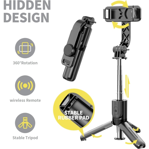 Bärbart Selfie Stick-stativ med trådlös fjärrkontroll, 3 i 1 utdragbar telefonhållare för iPhone 13/12/12 Pro/12 Pro Max/11/11 Pro/X/XR/XS/8/7/6S, Android