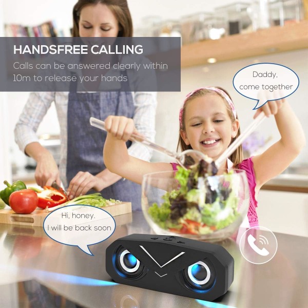 Bluetooth högtalare, bärbar trådlös Bluetooth 5.0-högtalare med LED-lampor för djup bas, stereohögtalare för subwoofer (svart)