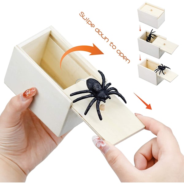 Spider Scare Prank Box, rolig skrämsellåda i trä, Handgjord Rolig Prank Leksak, Praktisk Spider Box Prank Prank Presentleksak för barn Vuxna