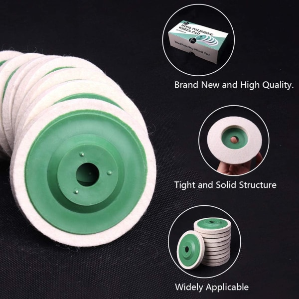 10 stk. Diameter 100 mm Poleringsuld Poleringshjul Pad Buffer Skive Bore Dia 16 mm