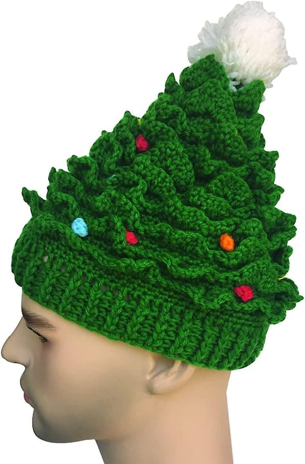 Varm handstickad ullmössa med julgran (vuxenversion)