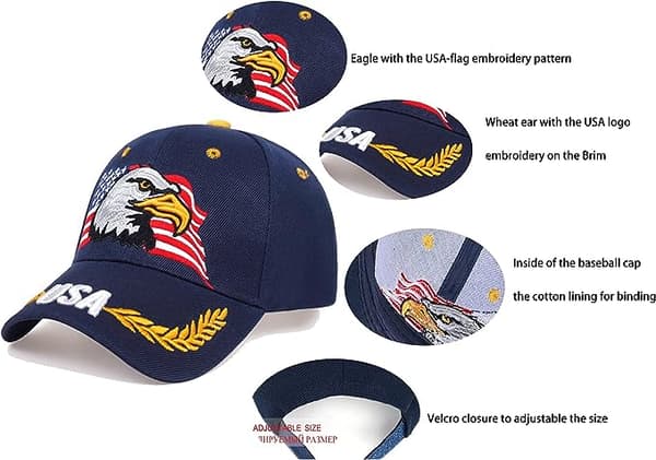USA-Flag Eagles-Hat Amerikansk Baseball-Cap Broderet