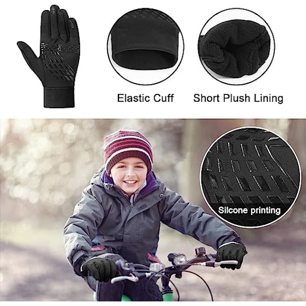 Vintersportcykelhandskar för barn, thermal fleece-foder Vindtät vattentät anti-halk pekskärmshandskar, storlek L