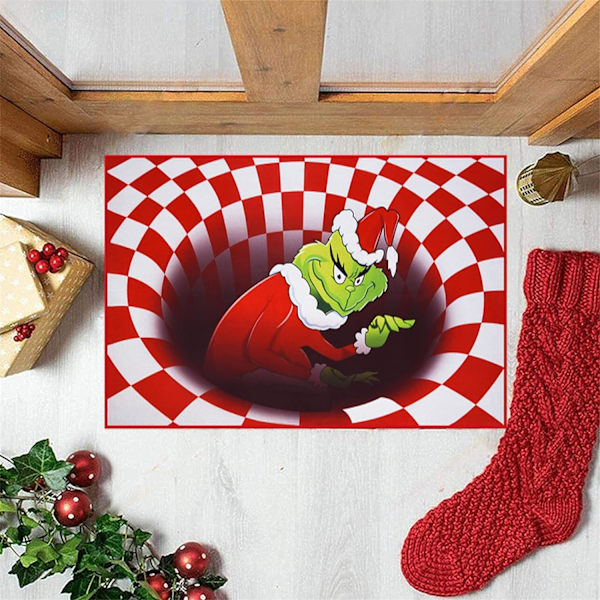 Illusion dörrmatta, halkfri visuell dörrmatta för jul, för julfest inomhus utomhus (röd 60x90 cm)