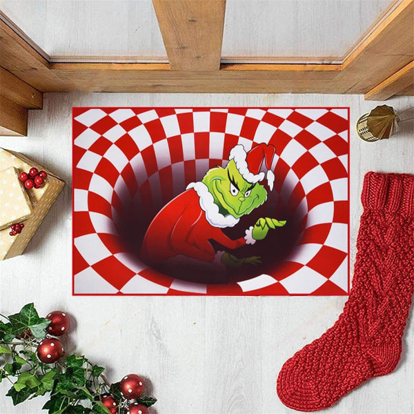 Illuusio-ovimatto, Jouluinen liukumaton visuaalinen ovimatto, jouluun sisä- ja ulkotiloihin kotibileisiin (Punainen 50X80CM)