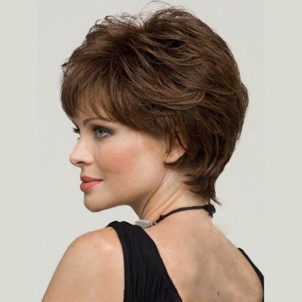 Europeiskt och amerikanskt mode dam kort curl brun microcurl full top peruk peruk