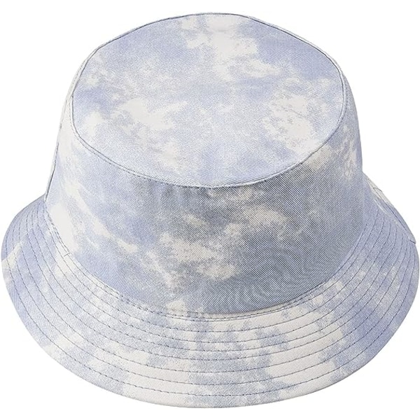 Tie Dye Bucket Hat Vändbar utomhus strandsolhatt för kvinnor, ljusblå