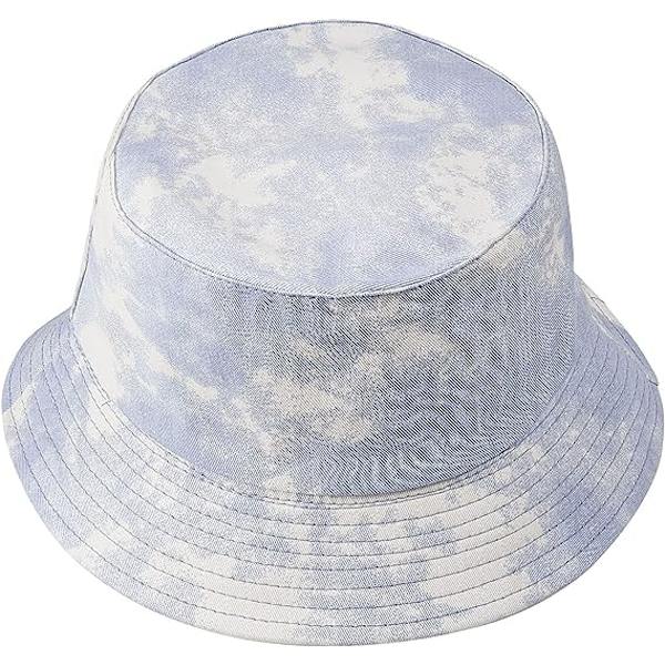 Tie Dye Bucket Hat Vändbar utomhus strandsolhatt för kvinnor, ljusblå