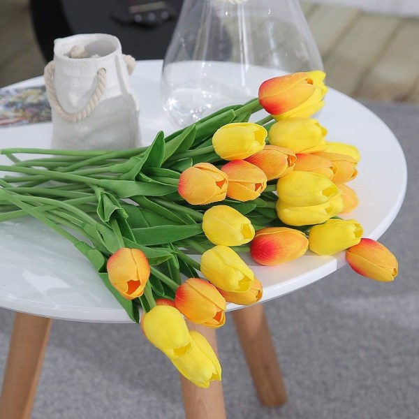 10 stk. Real Touch Latex Kunstige Tulipaner Blomster Falske Tulipaner Blomster Bryllupsbuketter til Bryllup Hjem Have Dekoration Gul