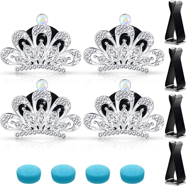 4 kpl Bling-auton ilmanpoistoaukkojen klipsiä Auton koriste-esineet Kristalliriipus Auton klipsit Kristalli Auton aromaterapiaklipsit tyynyillä, Hopea