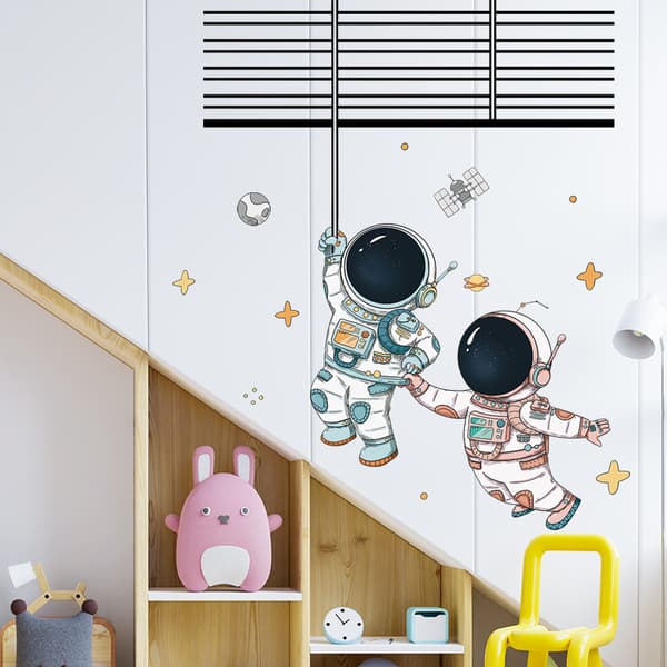 Set Spaceman Pattern Wall Stickers Fadeless Pvc High Durability Bakgrundsdekal för sovrum c