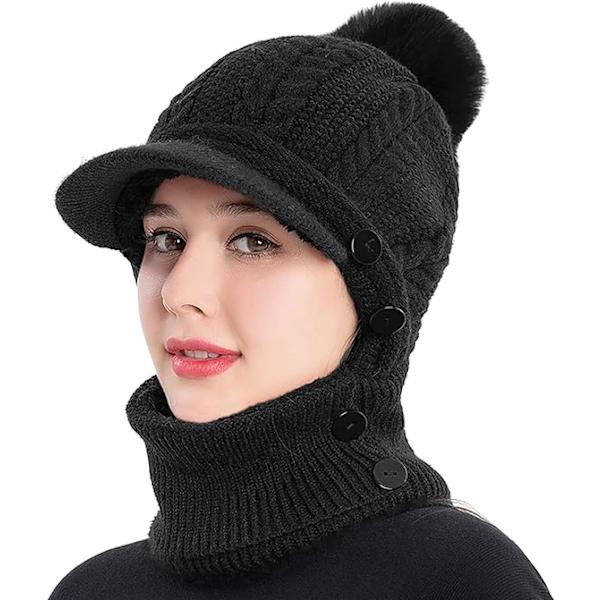 Vinter dam stickad pullover hörselskydd mössa Europeiska och