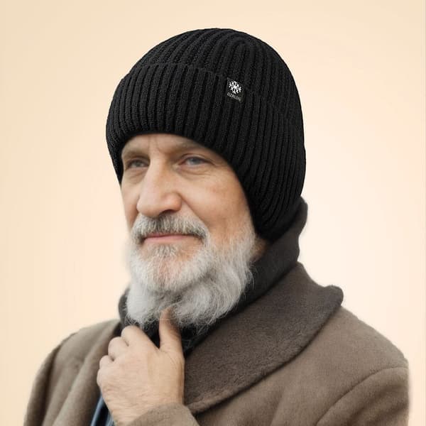 Vintermössa för män - Slouch Oversized Kabelstickade Mössor - Varm Grovstickad Mössa för Kallt Väder black