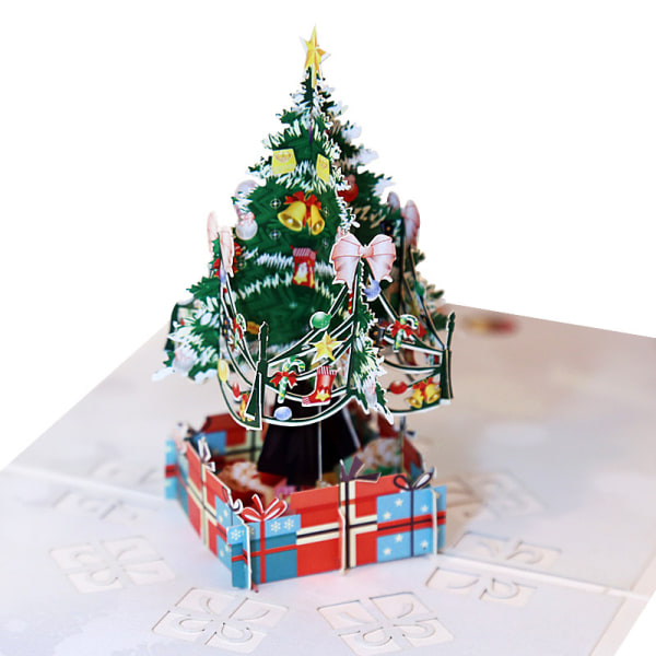 5 st 3D gratulationskort för god jul träd rådjur presentförpackning mönster Xmas välsignelse leverans, julgran